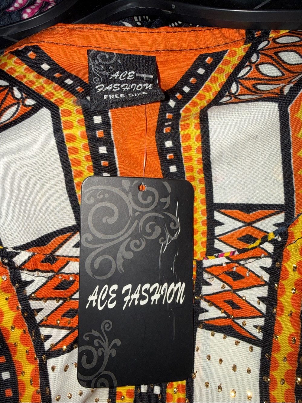 Women’s Patterned Kimono - Black with Orange & Pink Accents - Picture 8 of 8